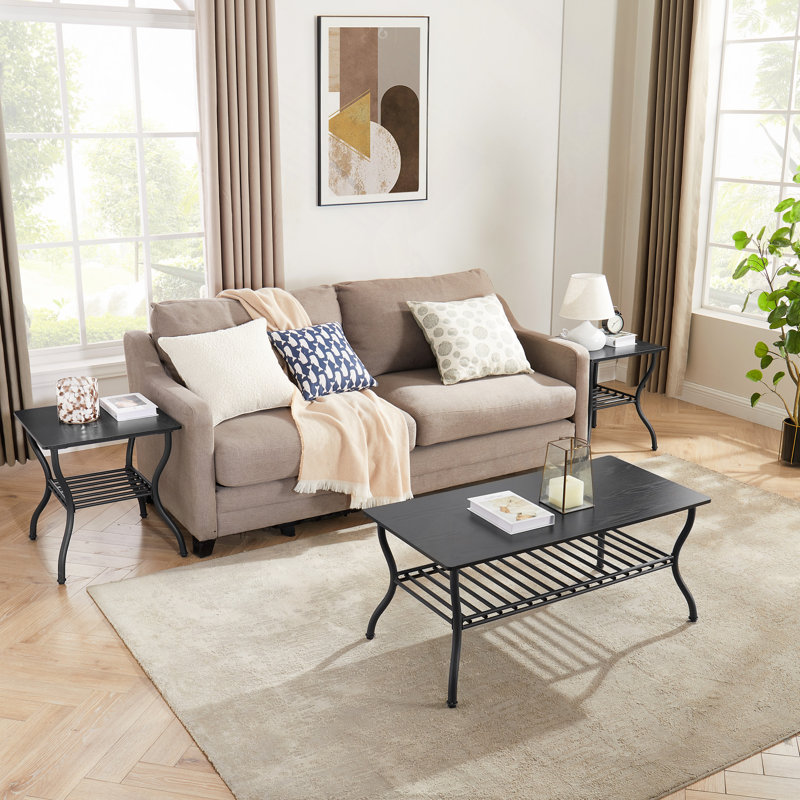 Table basse de style moderne Table basse rectangulaire avec 2 tables d'appoint carrées Table basse au design rétro avec base robuste pour le décor du salon