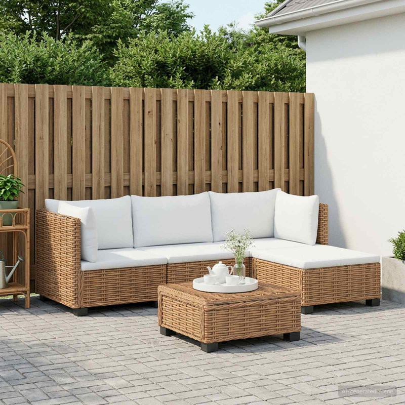  Rattan Lounge Set with Cushions GENDT 5 Piece Natural Rattan Patio Foam, Natural