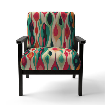 Retro Abstract Drops XI - Velvet Upholstered Midcentury Arm Chair, Midcentury Accent Chair
