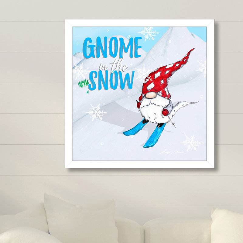 «Gnome Ski Ride», impression, H 25,5 po x l 25,5 po x P 1 po, Cadre blanc