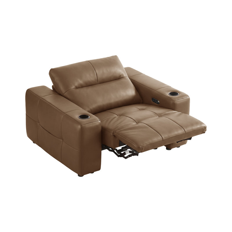 Fauteuil inclinable électrique en cuir véritable noir, Brun