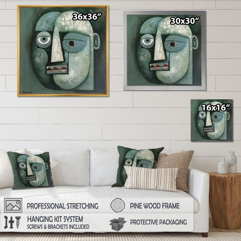 «Abstract Mask Portrait Picasso Hommage», reproduction sur toile, H 30 po x l 30 po x P 1 po, Cadre flottant noir