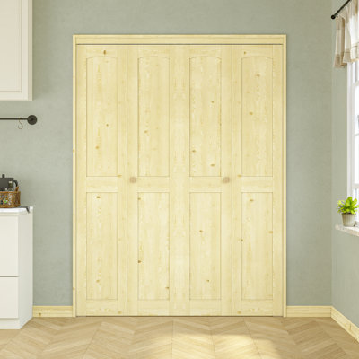 Porte pliante double 60 po x 80 po en bois de pin non fini avec trousse de quincaillerie d'installation (garde-manger, porte de placard)