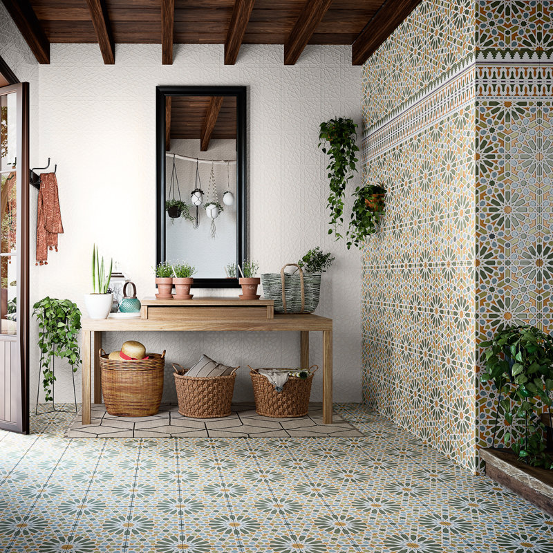 Carreau espagnol en porcelaine encaustique Alhambra 24 "x 24", Vert