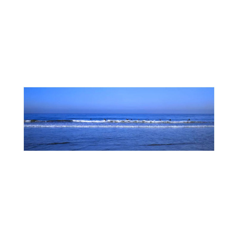 Surfers Riding A Wave In The Sea - Wrapped Canvas Panoramic Print, 30.48 cm H x 91.44 cm W x 1.91 cm D