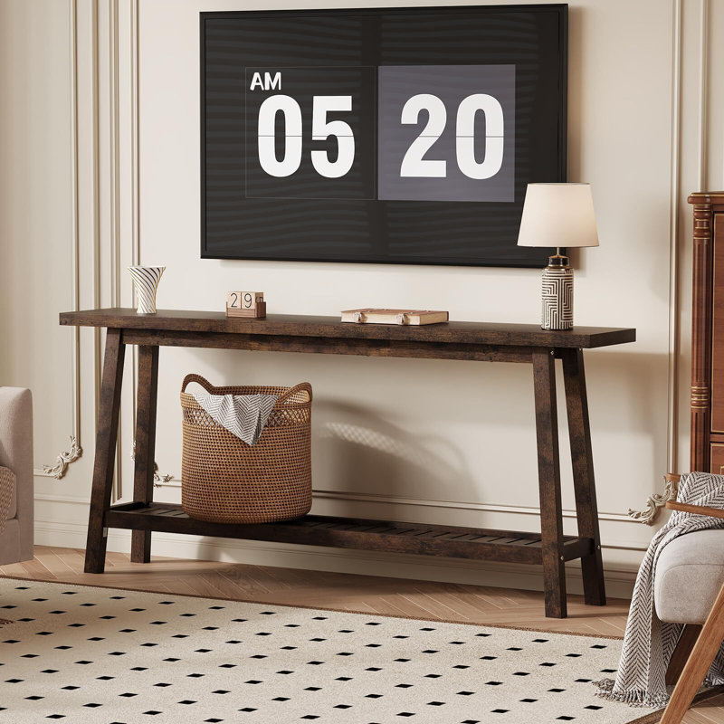 70.9" Extra Long Tier Console Table, Narrow Industrial Farmhouse Sofa & Entry Table for Hallway, Brown