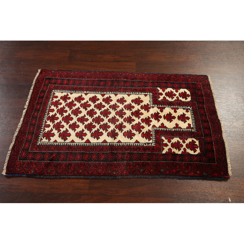 Tapis ivoire noué à la main de conception unique 2 pi 9 po x 4 pi 11 po Jermere