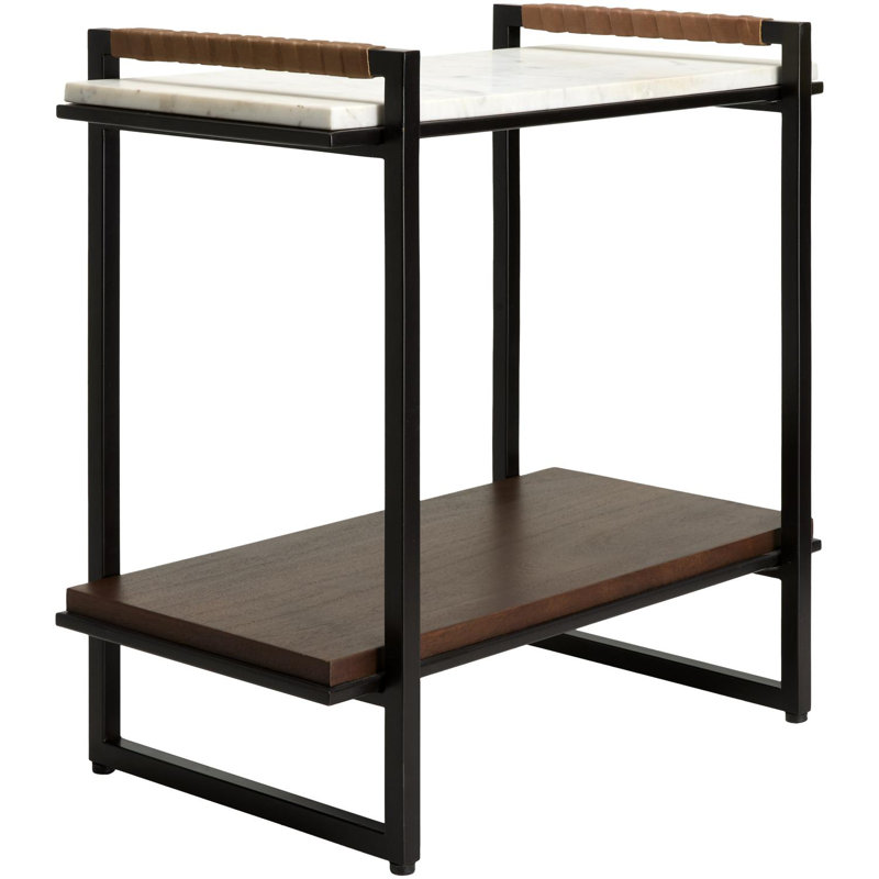 Novelle 25" White Marble and Metal End Table