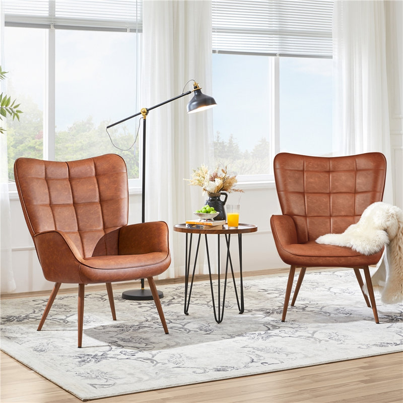 Upholstered Armchair and Side Chair, Retro Brown