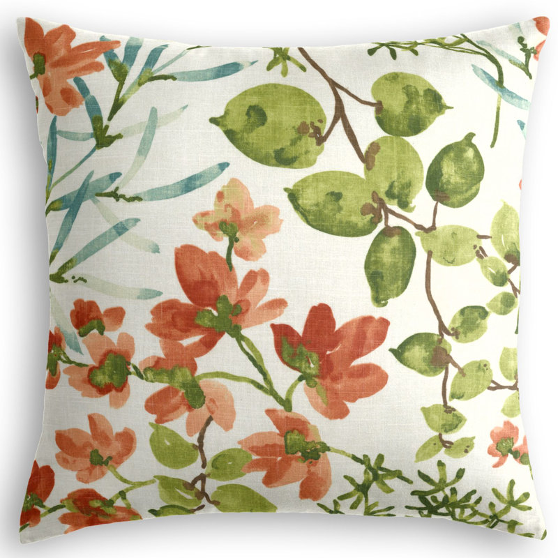 Awash In The Park Linen Square Pillow Cover & Insert, 20" x 20", Rust/Green/White