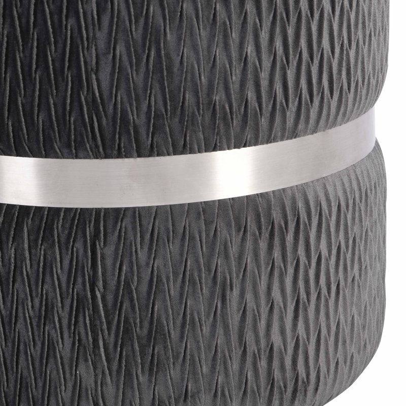 Techni Mobili Modern Velvet Round Ottoman With Storage, Grey