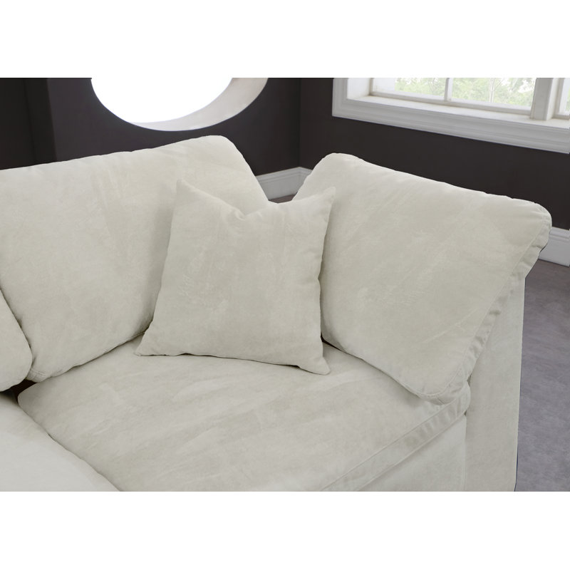 Cozy 119" Wide Velvet Modular Sofa & Chaise with Ottoman, Cream Velvet