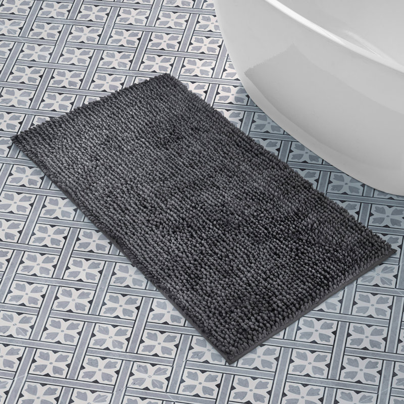 Laura Ashley Butter Chenille Bath Rug, Charcoal, 27" W x 45" L