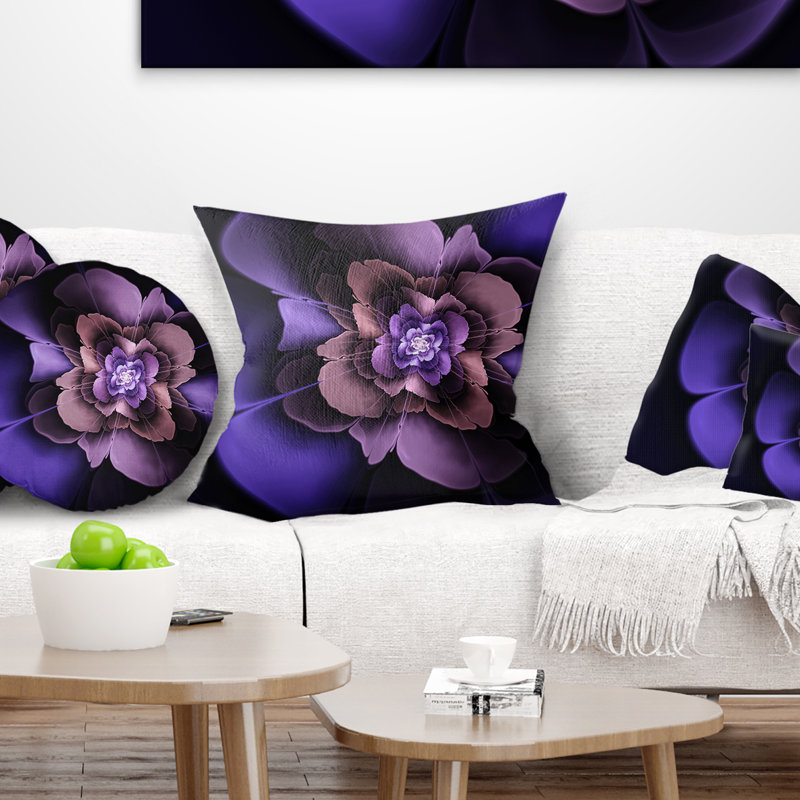 Coussin imprimé floral bleu avec motif floral fractal bleu foncé, 16 po x 1 po, Coussin décoratif