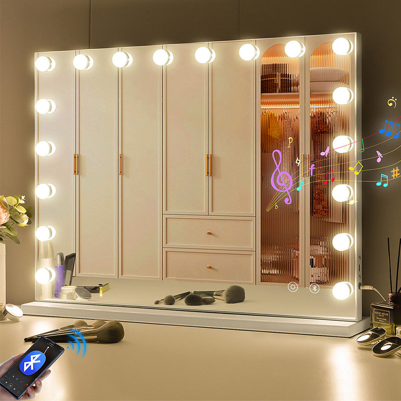 Miroir rectangulaire en métal à DEL Bluetooth
