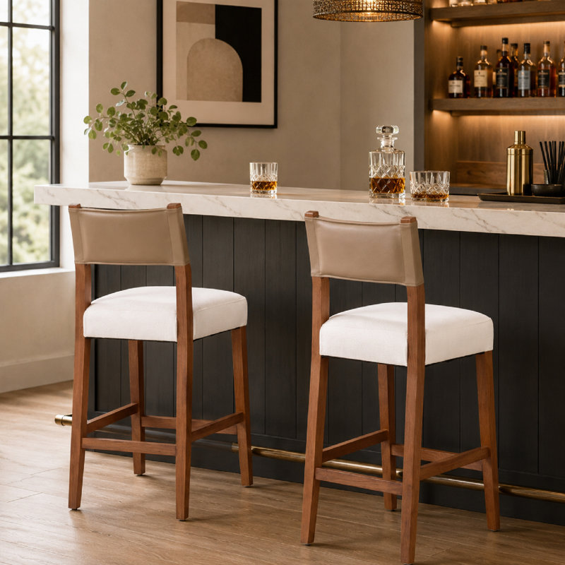 Natalina Rustic Bar Stool,Solid Wood Frame