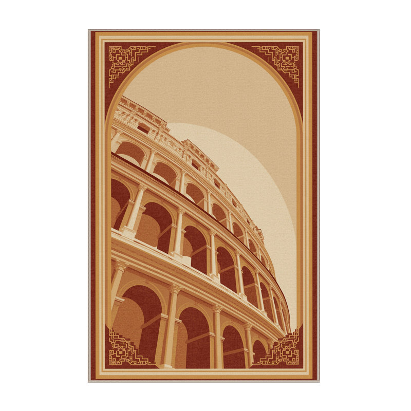 Machine Washable Pelico Rome Colosseum Classic Oriental Rug in Brown – Beige Binding, 3x5