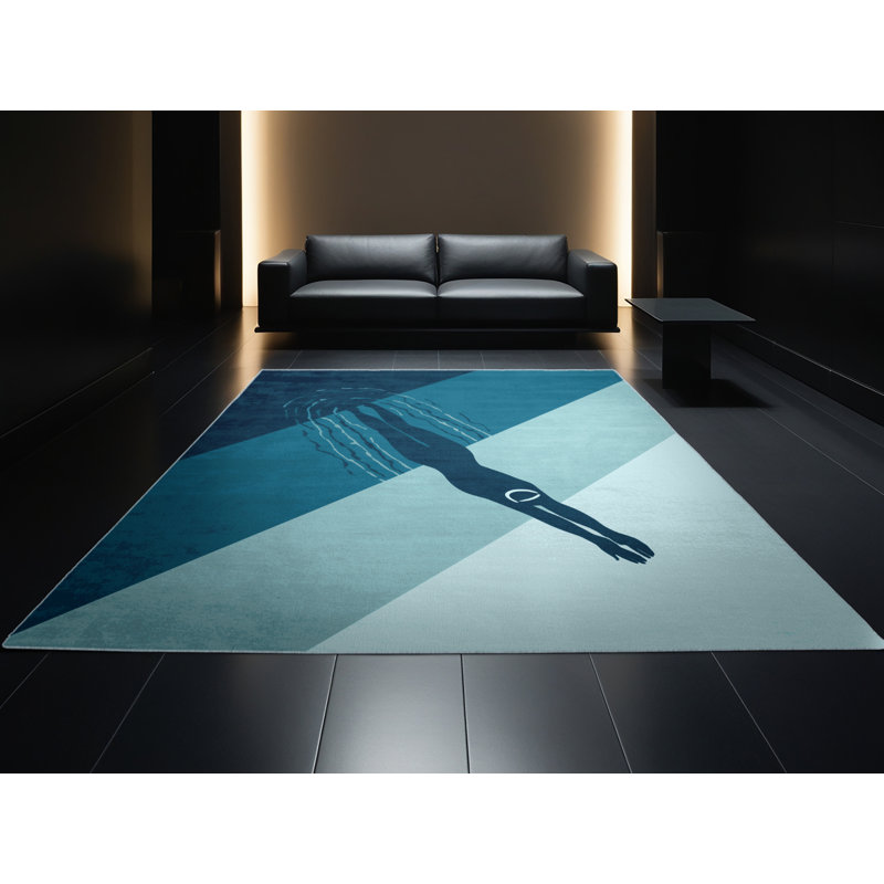 Machine Washable Sports And Athletics Swimming Backstroke Minimalist Rug in Blue – SkyBlue Binding, 3x5