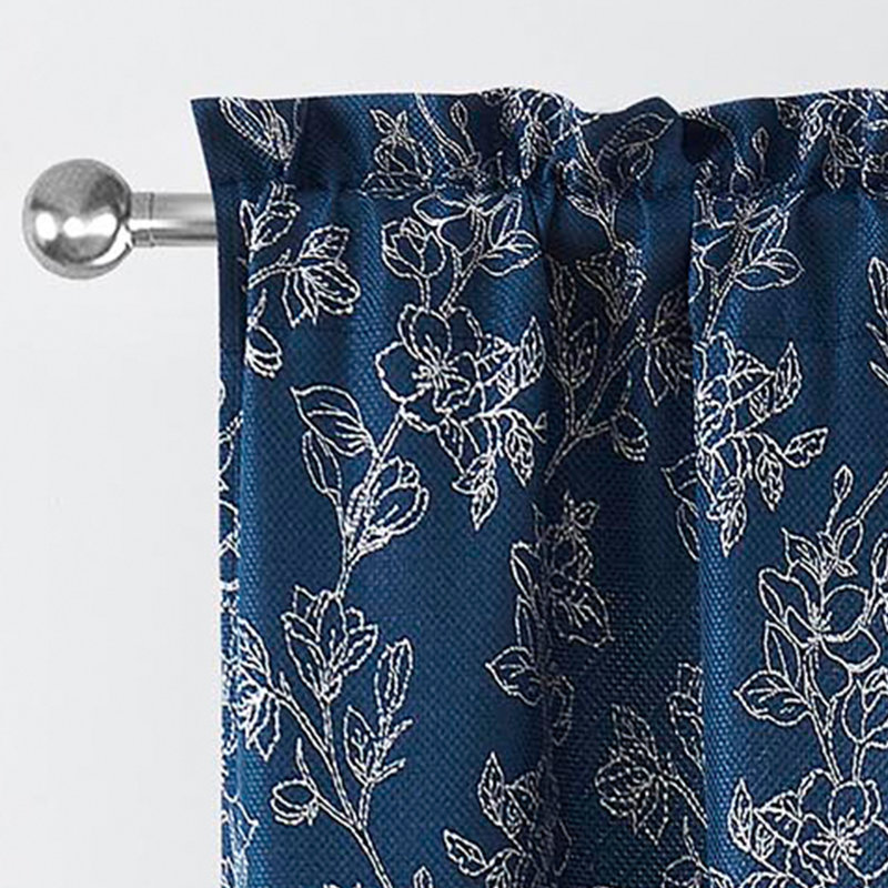 Floral Rod Pocket Blackout Curtain Panel, 52" W x 84" L, Navy