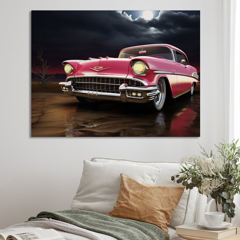 Conception élégante d'une voiture rétro rouge des années 1950 I sur toile, H 24 po x l 32 po x P 1 po, Toile tendue