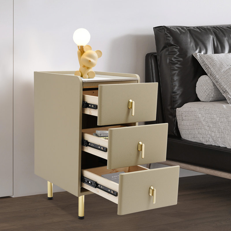 3 Drawers 23x15.7x11.8" Nightstand, Champagne