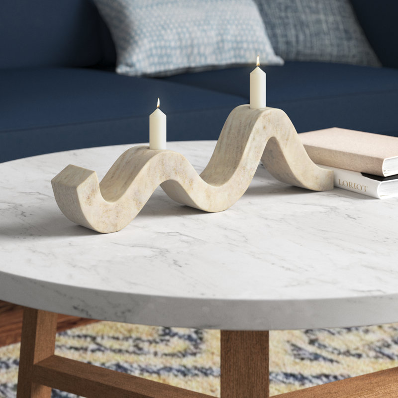 Marble Wave Double Taper Candle Holder, Beige