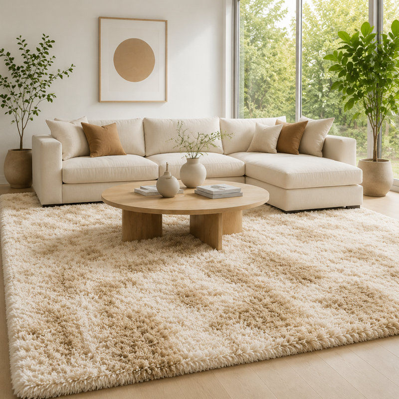 Beige Brown Fuzzy Area Rug - Ultra Soft Shag Rug for Living Room, Bedroom, Christmas Decor, Non-Slip Plush Carpet for Modern Home