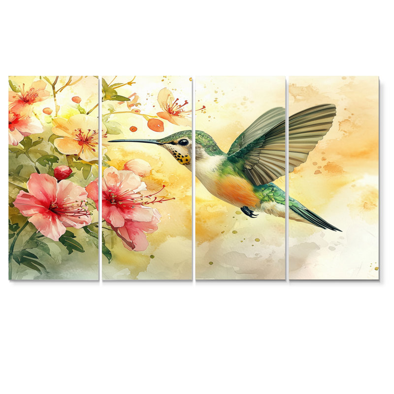 Colibri en vol I - Art mural oiseau - décoration murale moderne, 4, H 28 po x l 48 po