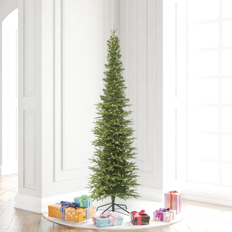 Bixley Pencil 5.5' Green Fir Artificial Christmas Tree with 250 LED Clear/White Lights with Stand, 3.5'