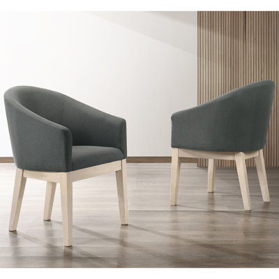 Set Of 2 Fabric Upholstered Barrel Shape Accent Chairs In Gray