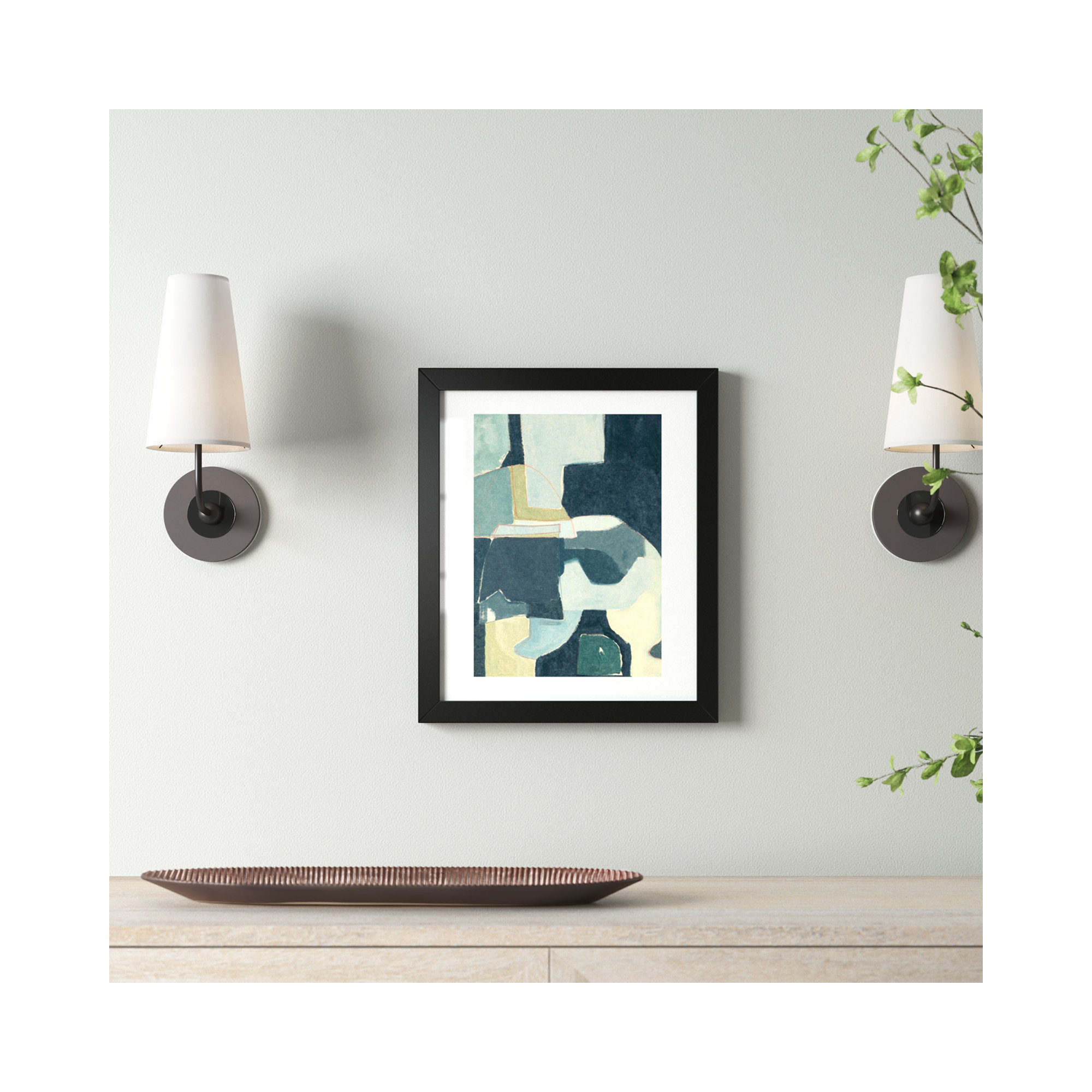 Blue Note III by Rob Delamater, Black Framed, 25" H x 21" W x 1" D