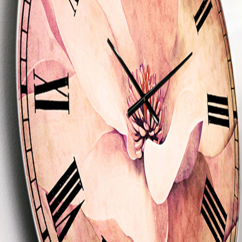 Jolie fleur de magnolia rose clair - horloge murale traditionnelle, Petit