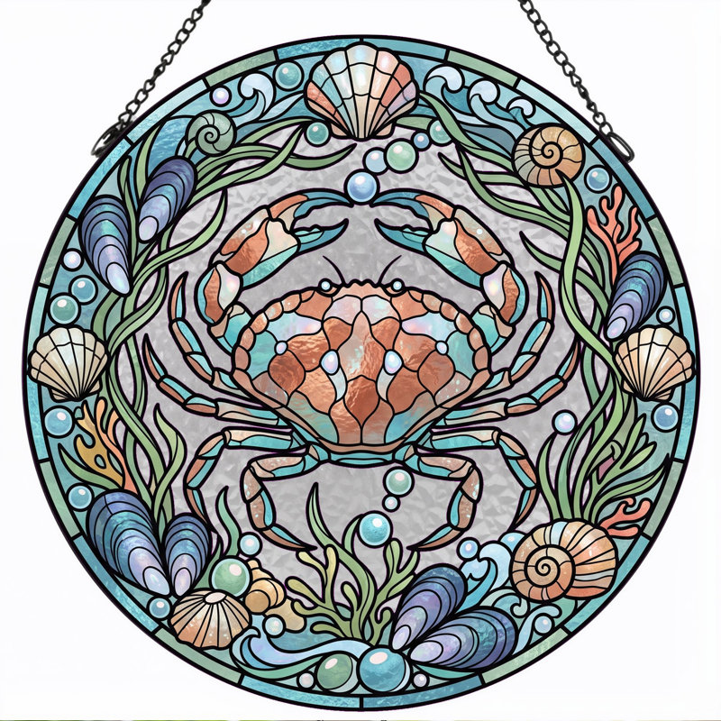 Panneau de vitrail en verre coloré, 7,8 heures, 7.8"H