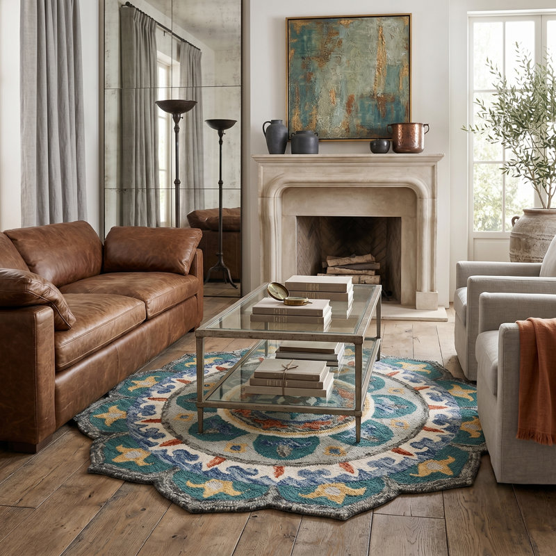 Padula Hand Tufted Wool Floral Indoor Rug, Round 4'