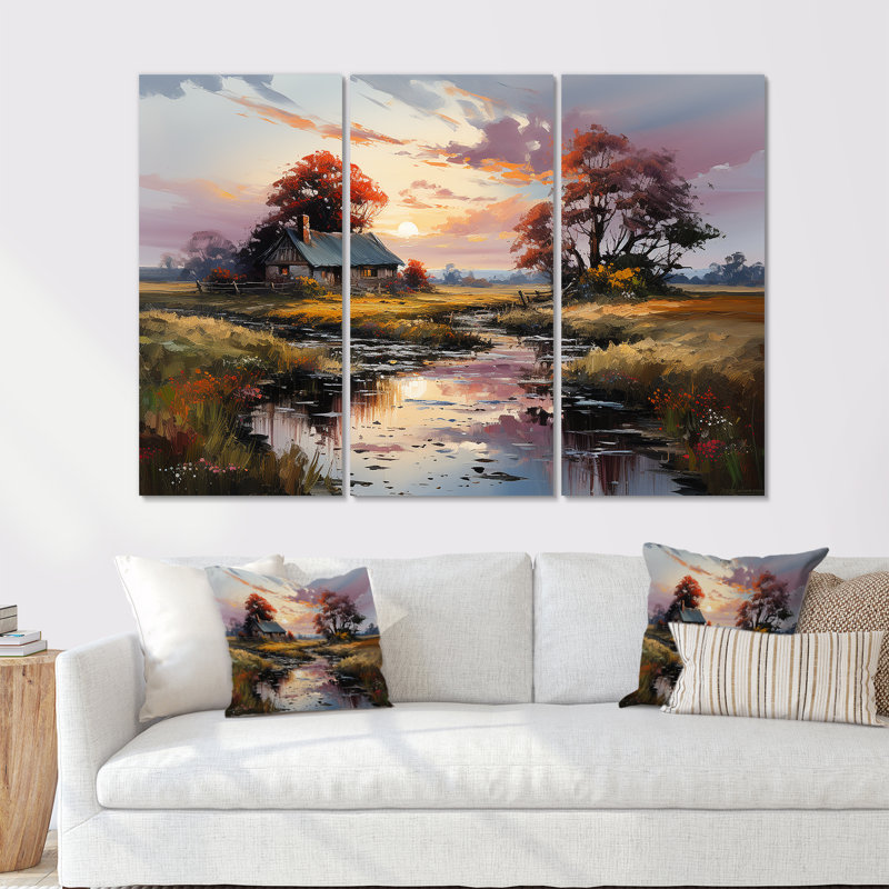 «Countryside Cottage Charm In Winter I» - ensemble d'art mural campagne, H 40 po x l 60 po x P 1 po