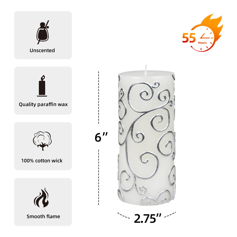Bougie cylindrique sans parfum à volute, H 6 po x D 3 po, Blanc, Ensemble de 12