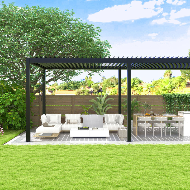 19 Ft. W x 10 Ft. D Aluminum Pergola with Adjustable Louvered Roof
