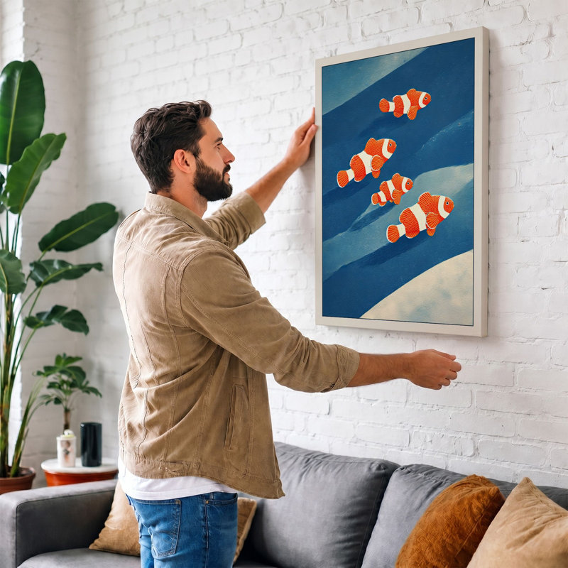 Swimming Clownfish Coastal - Print, 24x16 - 61.0 x 40.6 cm, Teal Border