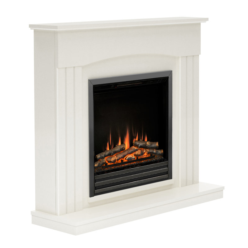 Linmere Timber Electric Fireplace, Soft White/Black Nickel