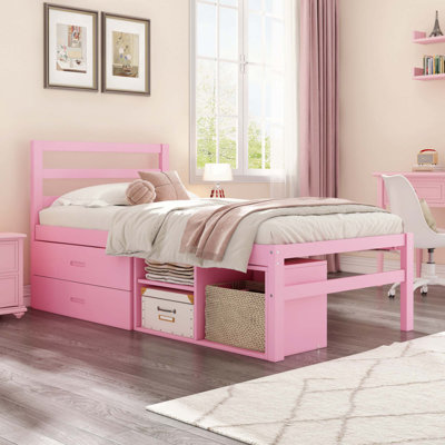 Wood Platform Bed With Removable Storage Shelves BuiltIn Two Storage Drawers For Added Convenience