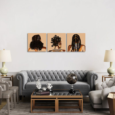 «Black Hair Story Triptych», ensemble d'art mural sur toile tendue (ensemble de 3)
