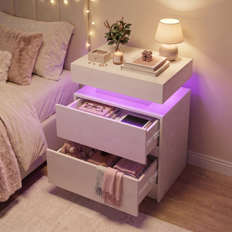 Westerly Wooden Nightstand with Charging Station, White, 2