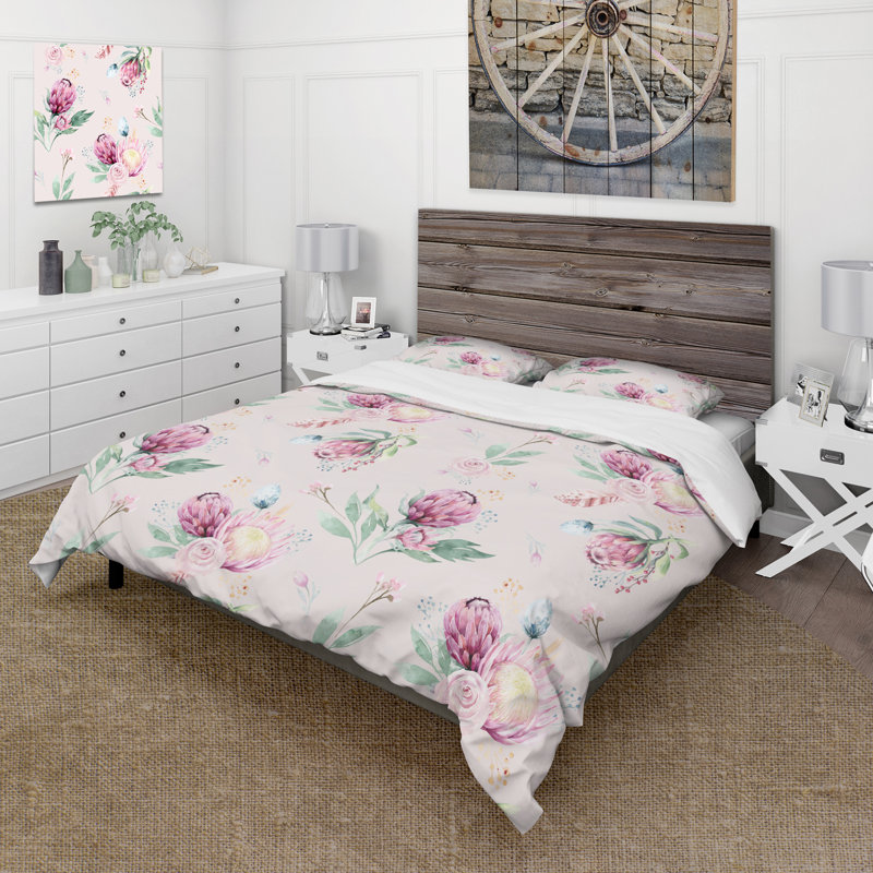 Ensemble de housse de couette en microfibre rose / vert clair Ragnvald, Housse de couette simple + 1 taie décorative stan