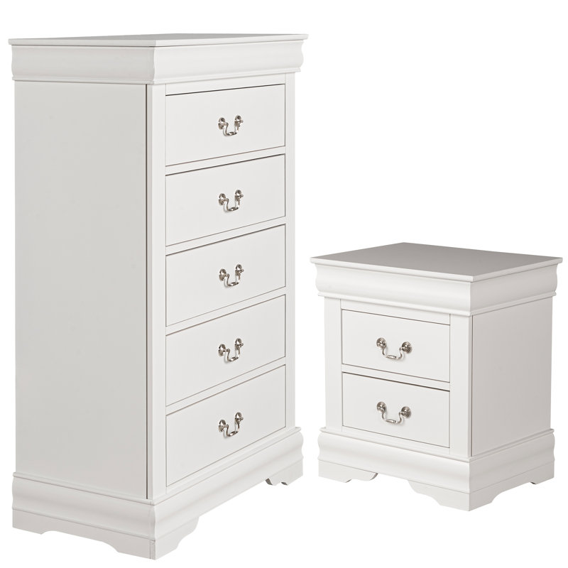 2 pièces Geller (table de chevet et commode), aucun assemblage requis, Blanc