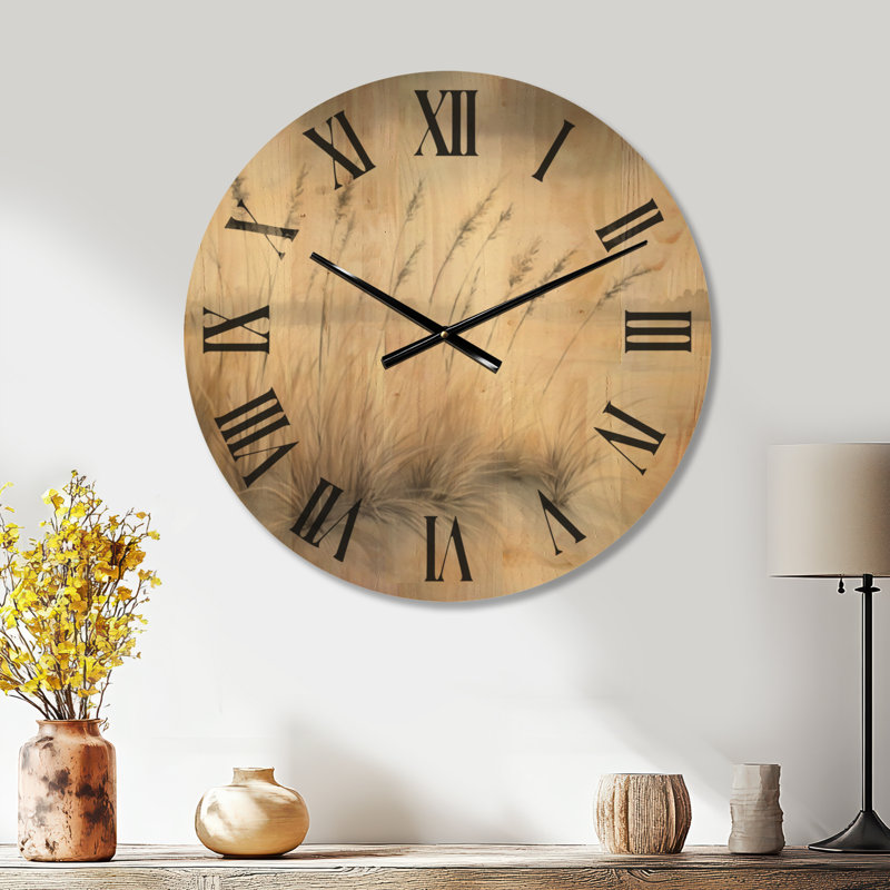 Horloge murale ronde bohème Misty Reed Shore, imprimée sur bois, Large