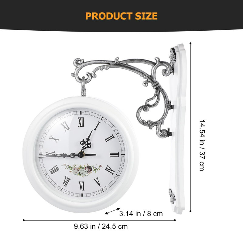 Vintage Double Sided Wall Clock, Rotatable Wall-Mounted Clock with Large Numerals