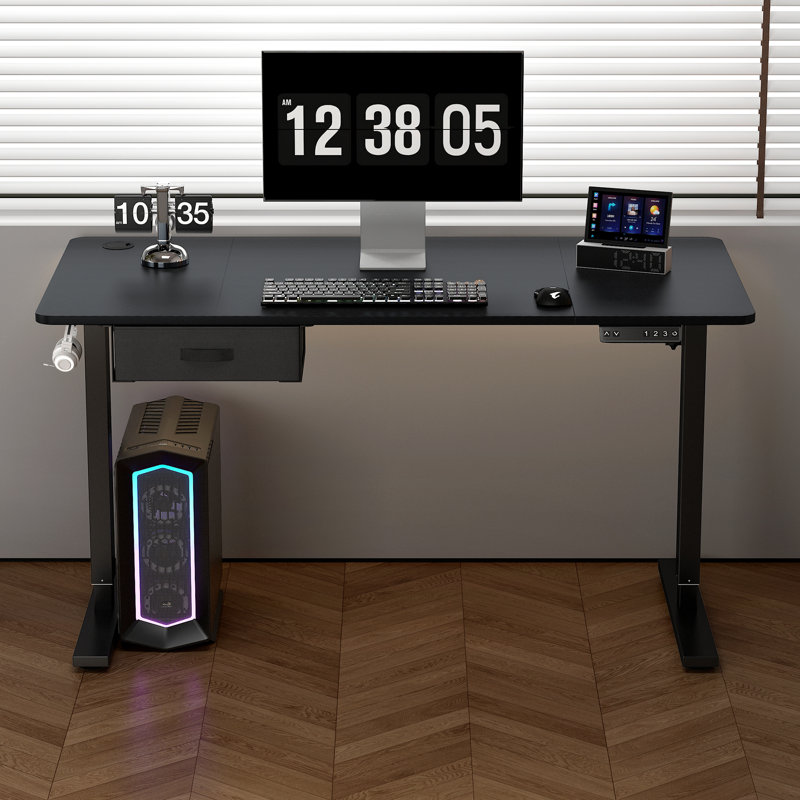 Alstead Adjustable Standing Desk, 140cm W x 60cm D, Black, Black
