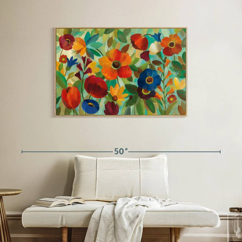 Été floral III, Cadre flottant en bois naturel, 40 po x 27 po