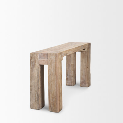 Landry Solid Reclaimed Wood Console Table with Whitewash Finish and Blush Undertones