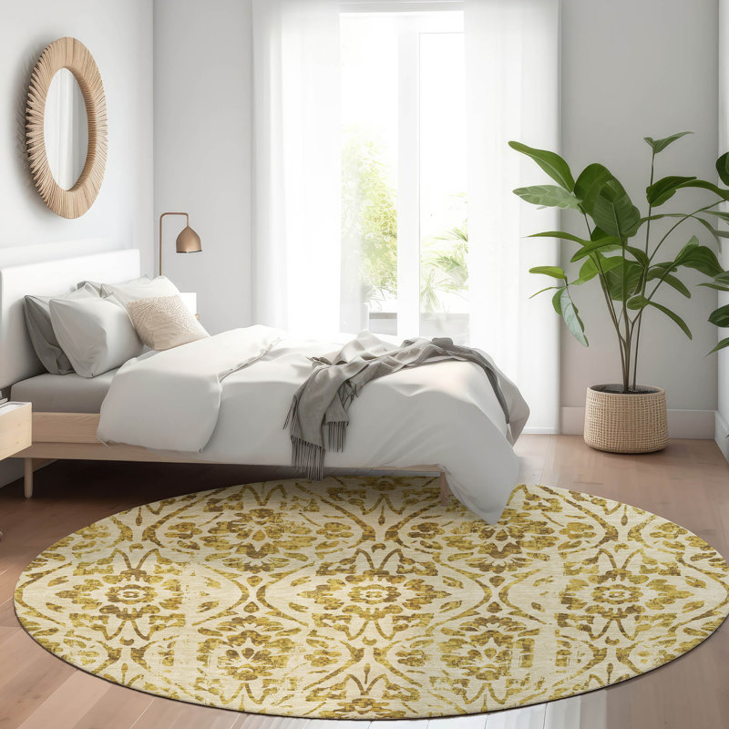 Premium Machine Washable Prisco Gold Rug, Round 8'